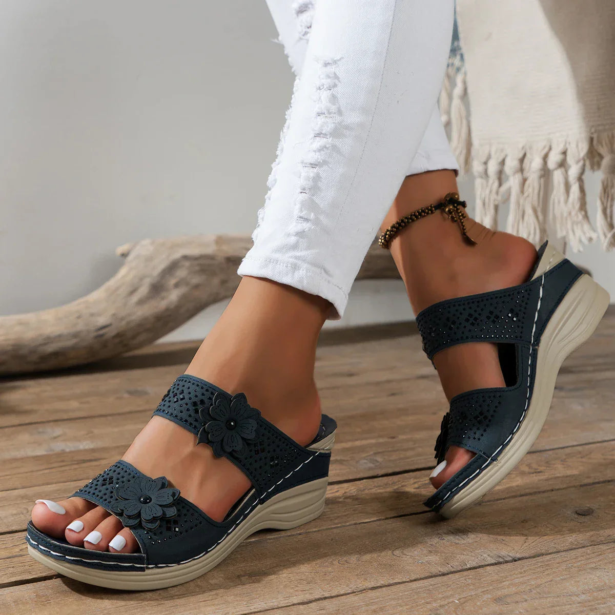 Saira™ | Elegant Floral Wedge Sandals