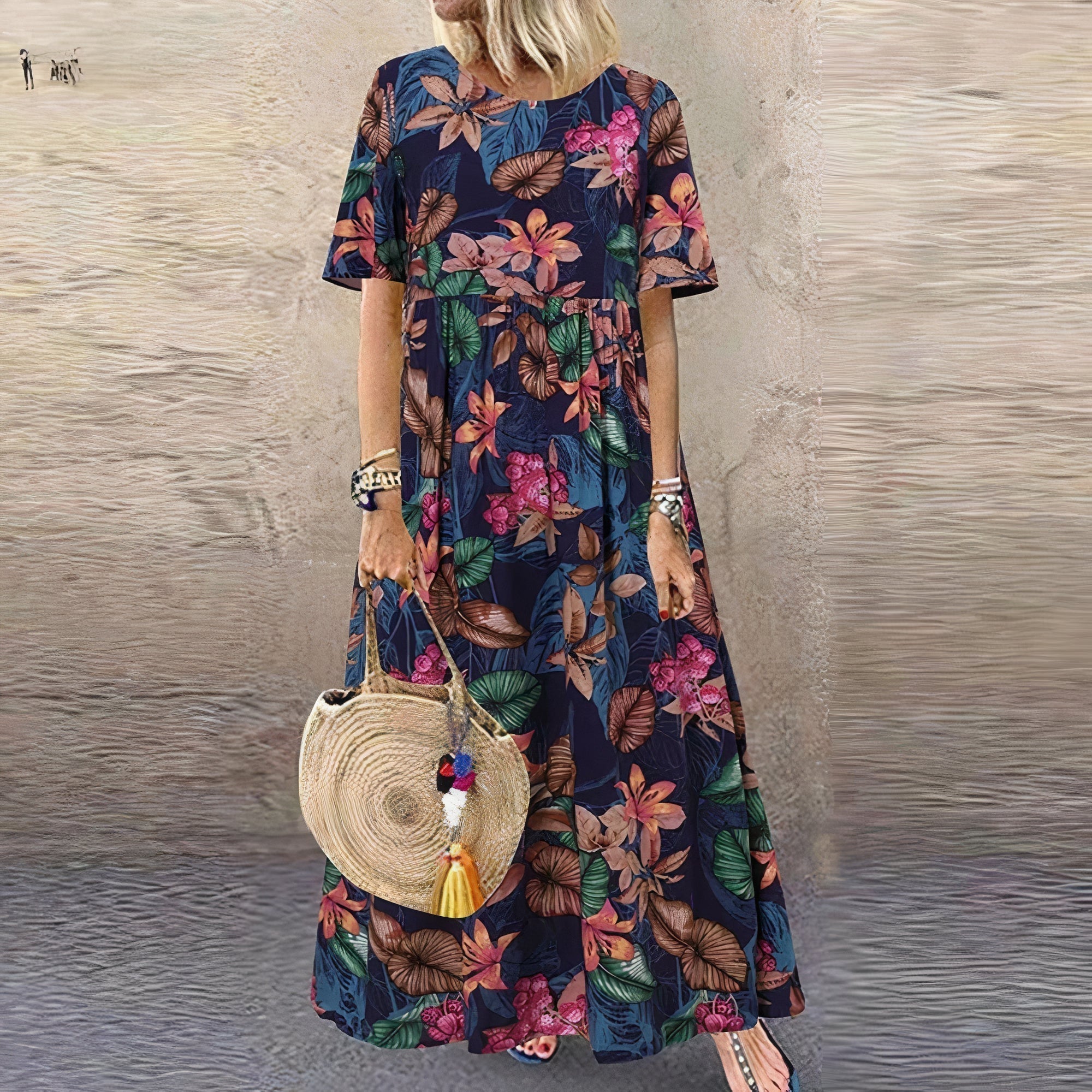 Lotte™ | Elegant Floral Maxi Dress In Cotton