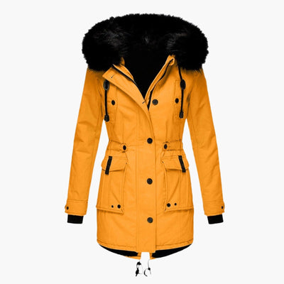 Solid Winter Coat Faux Fur Hood Long Sleeve | Elegant Autumn Women