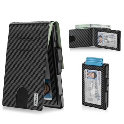 Slim Wallet for Men with Pop Up Card Case, RFID Blocking, Money Clip, ID Window, Minimalist Front Pocket Card Holder