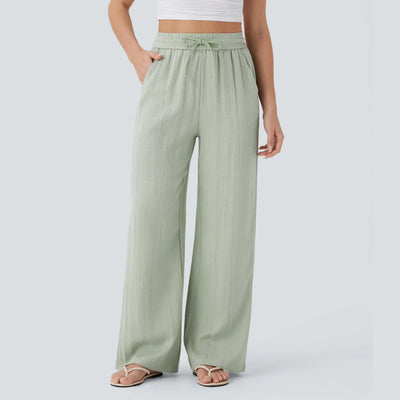 Women's High Waisted Wide Leg Pants with Drawstring Waist and Pockets, Loose Baggy Casual Lounge Trousers