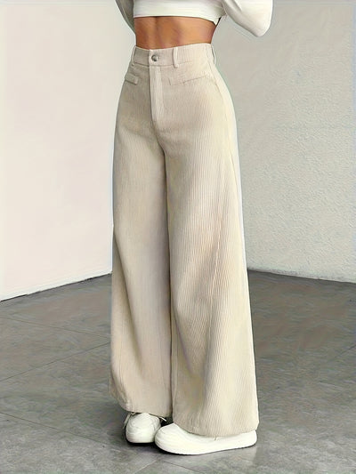 Solid Striped Wide Leg Pants High Waist Relaxed Fit | Elegant Weekend Casual Women