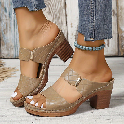 Solid Open-Toe Sandals Block Heel Slip-On | Effortless Summer Women