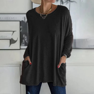 Women's Solid Tunic Long Sleeve Round Neck Relaxed Fit Casual Everyday Lounge Spring Summer Comfortable Chic