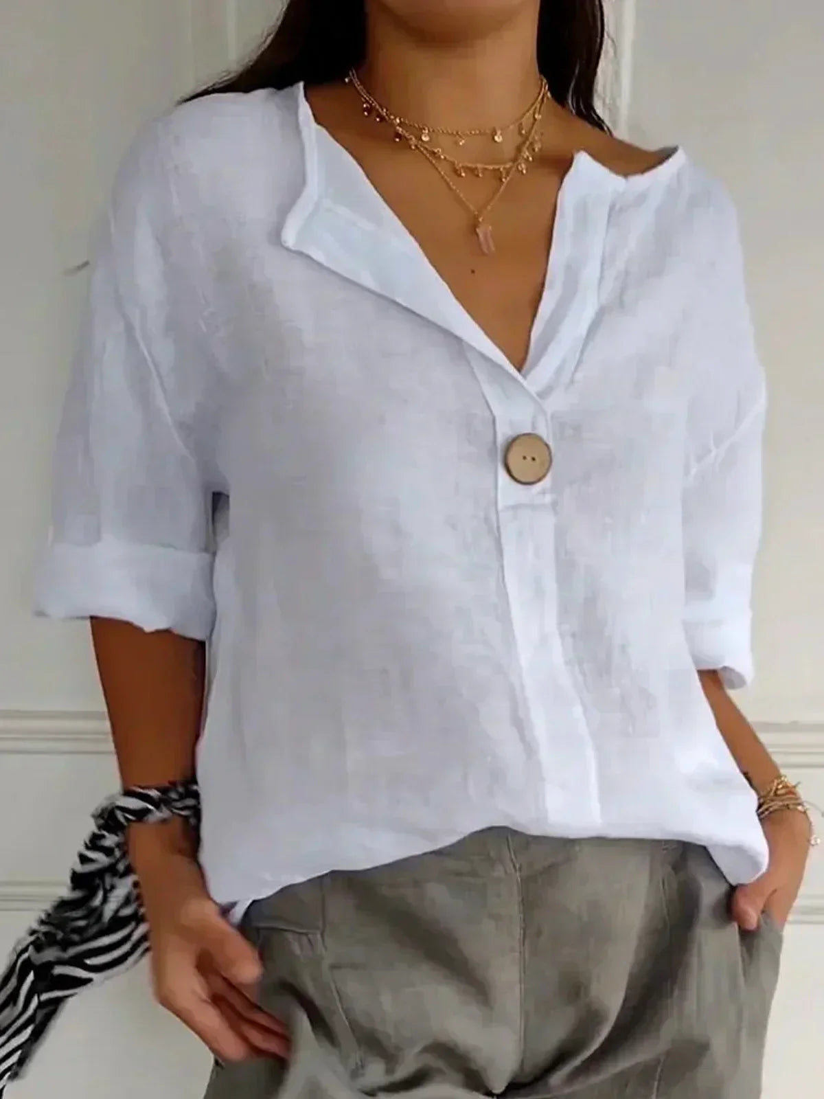 Jessa™ | Casual V-Neck Linen Blouse