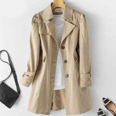 Solid Long Trench Coat Collared Long Sleeve | Timeless Workwear Women