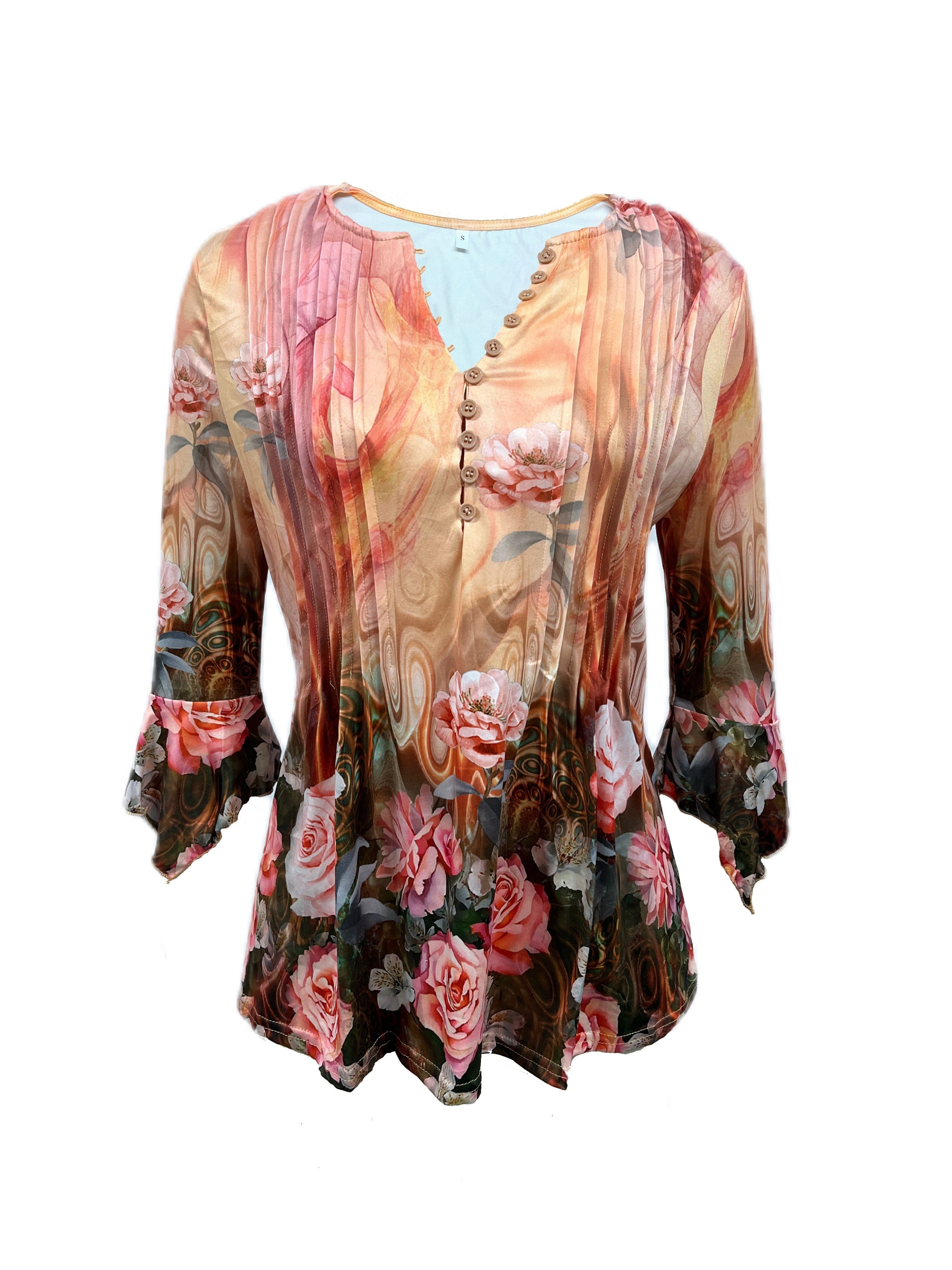 Chloe™ | Chic Floral V-Neck Blouse