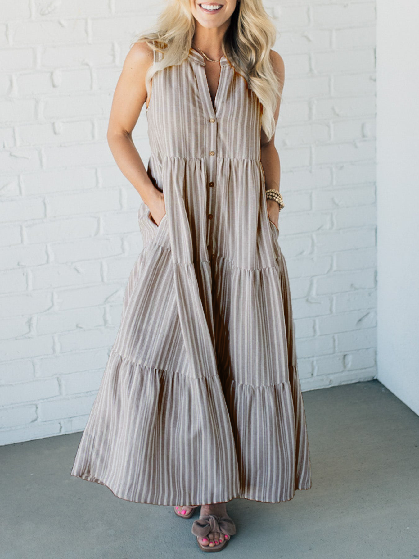 Vanie™ | Elegant Striped Tiered Dress