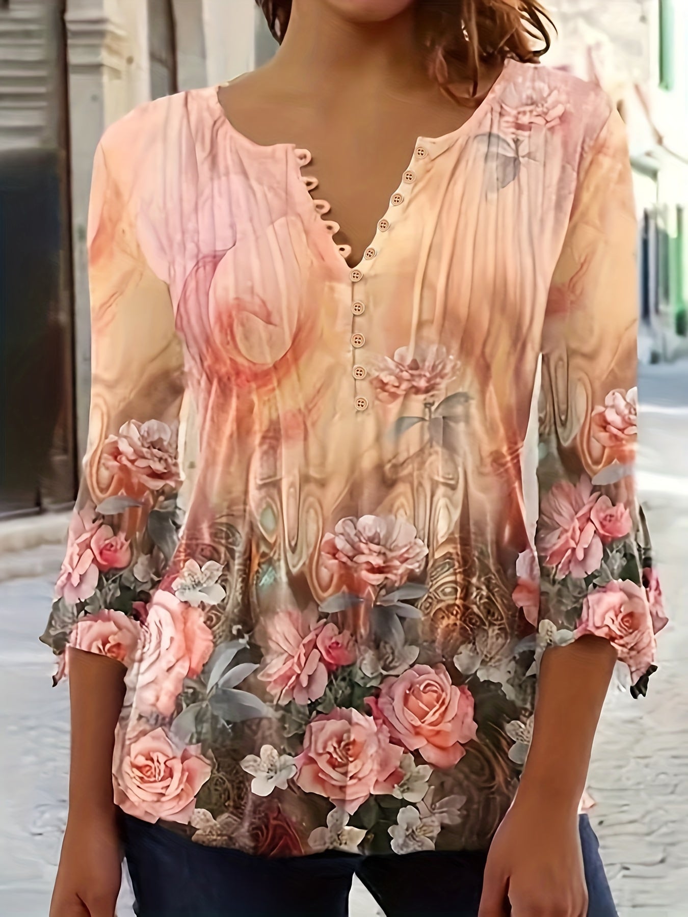 Chloe™ | Chic Floral V-Neck Blouse