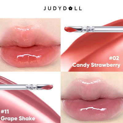 Watery Lip Gloss, Glossy Mirror Lip Glaze with Metal Applicator, Hydrating Buildable Shine, Candy Strawberry & Grape Shake Shades