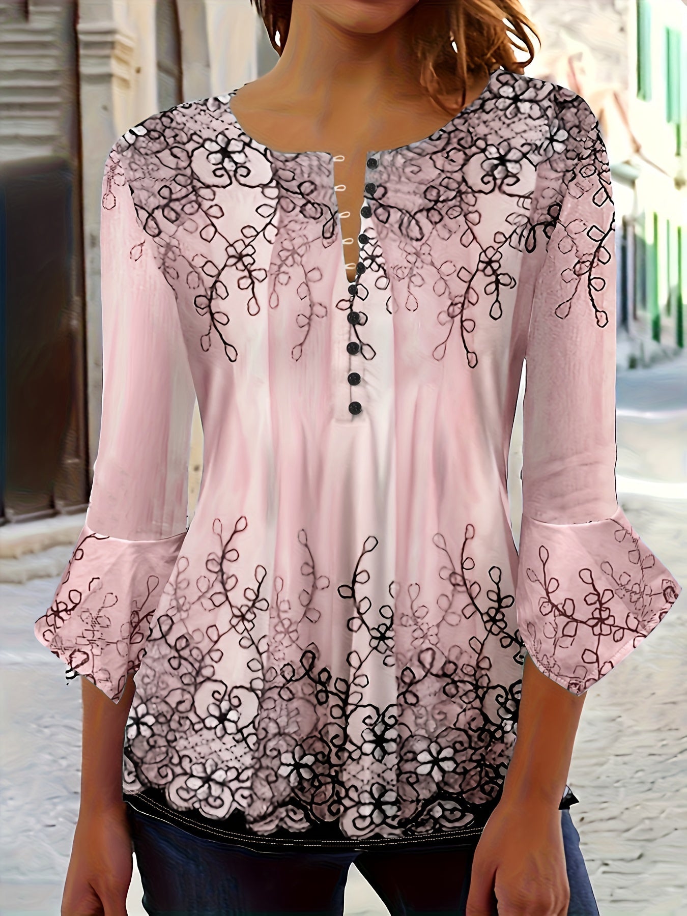 Seleme™ | Floral Print Button-Up Blouse