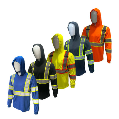 5 Pack High Visibility Safety Hoodie Long Sleeve Shirt Polyester Mesh