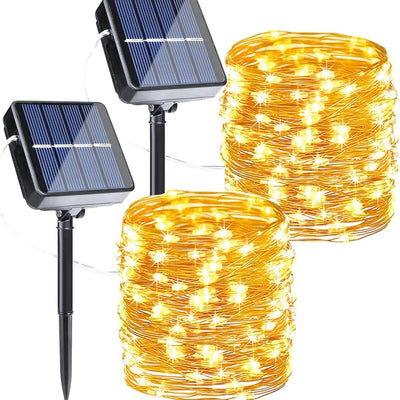 Solar Outdoor String Lights 80FT 240 LED Waterproof Fairy Lights with 8 Modes for Garden Patio Party Decor, 2-Pack