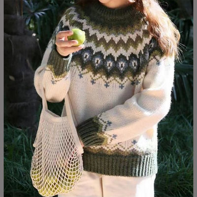 Nordic Knit Sweater Round Neck Long Sleeve | Timeless Winter Women