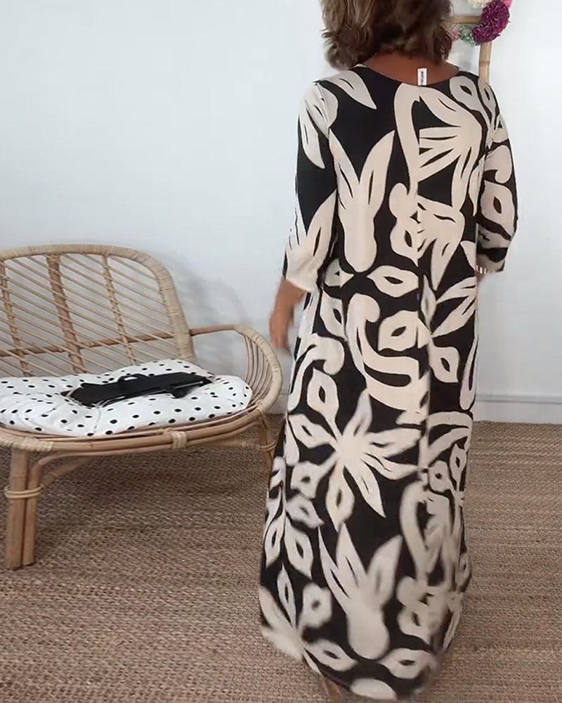 Konfi™ | Elegant Printed Maxi Dress