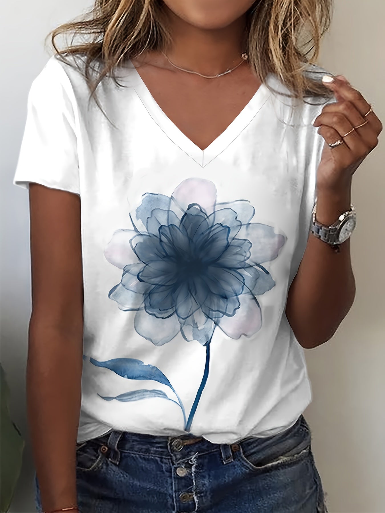 Marisol™ | Elegant Floral V-Neck Tee