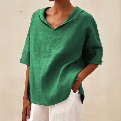 Solid Linen Shirt V-Neck Relaxed Fit | Effortless Everyday Women