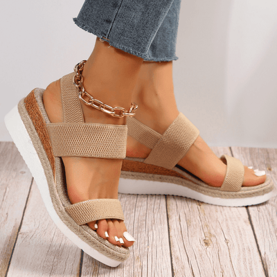 Solid Orthopedic Sandals Elastic Wide Straps Sporty Platform Sole | Effortless Everyday Women
