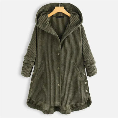 Women's Ribbed Hooded Coat with Functional Pockets and Relaxed Fit for Everyday Warmth