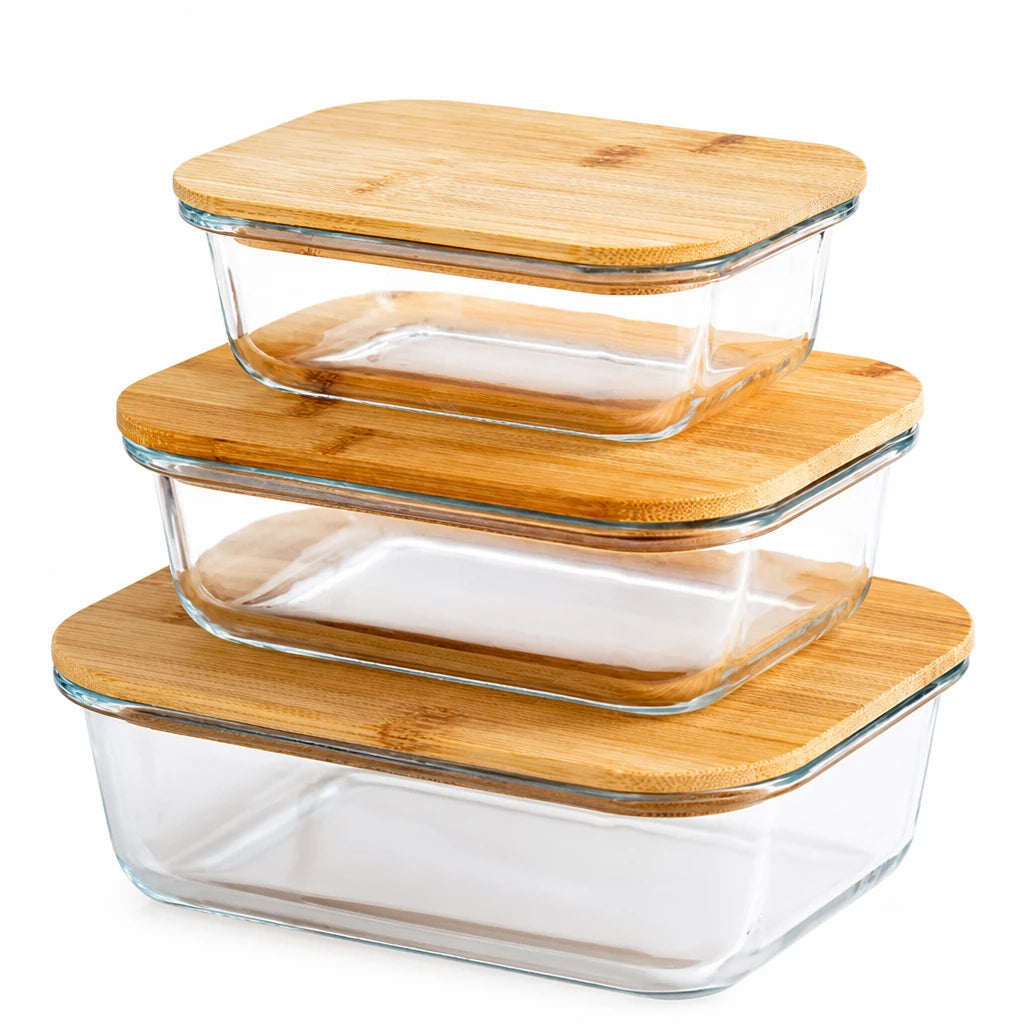 Glass Food Storage Containers with Bamboo Lids (3 Sizes), image 1